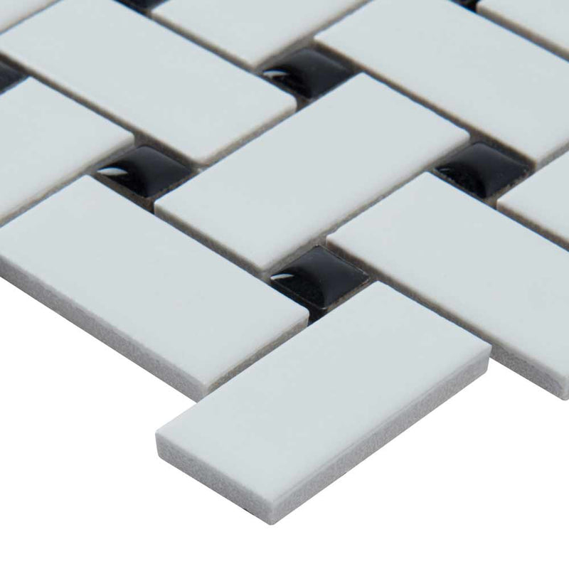 Retro weave bianco 11.73X11.73 porcelain mesh mounted mosaic tile SMOT-PT-RETBIA-BW product shot profile view