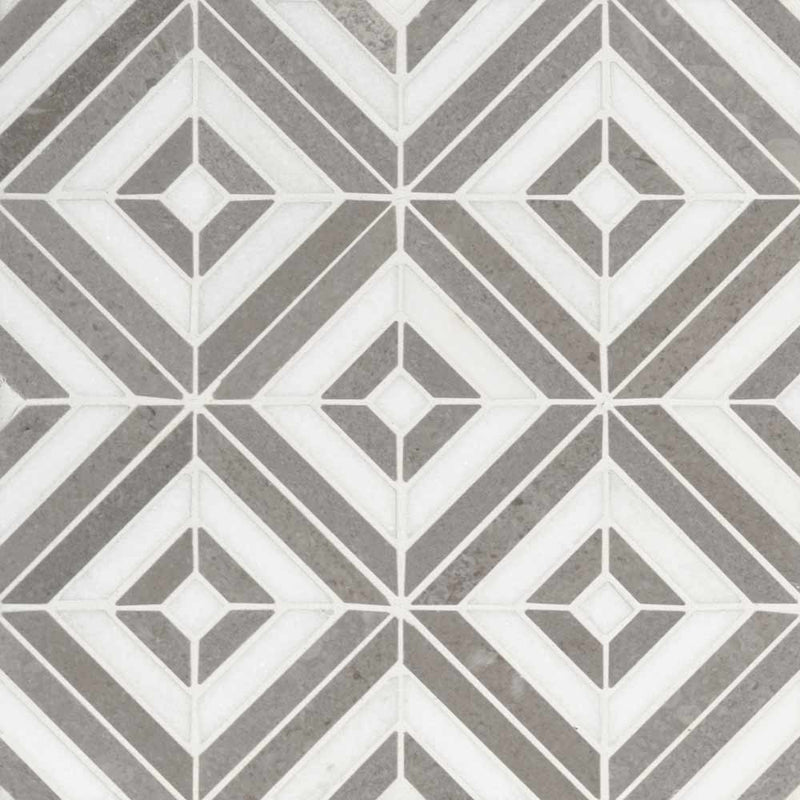 Rhombix dove 12X12 polished marble mesh mounted mosaic tile SMOT-RHOMBIX-DOVEP product shot multiple tiles top view