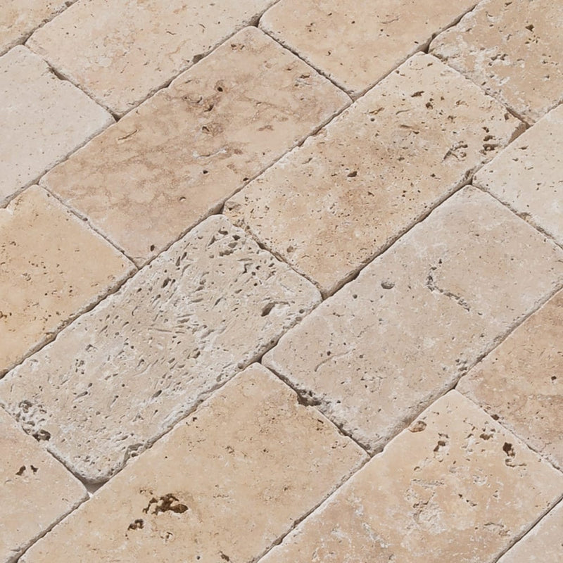 Riverbed travertine tile walnut 4x8 10087868 tumbled product shot multiple angle closeup