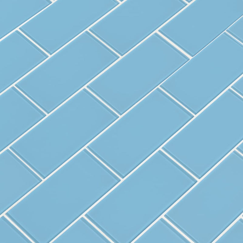 Royal azure 3x6 glossy glass blue subway tile SMOT GL T ROYAZU36 product shot angle view