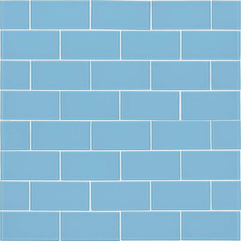 Royal azure 3x6 glossy glass blue subway tile SMOT-GL-T-ROYAZU36 product shot multiple tiles wall view1
