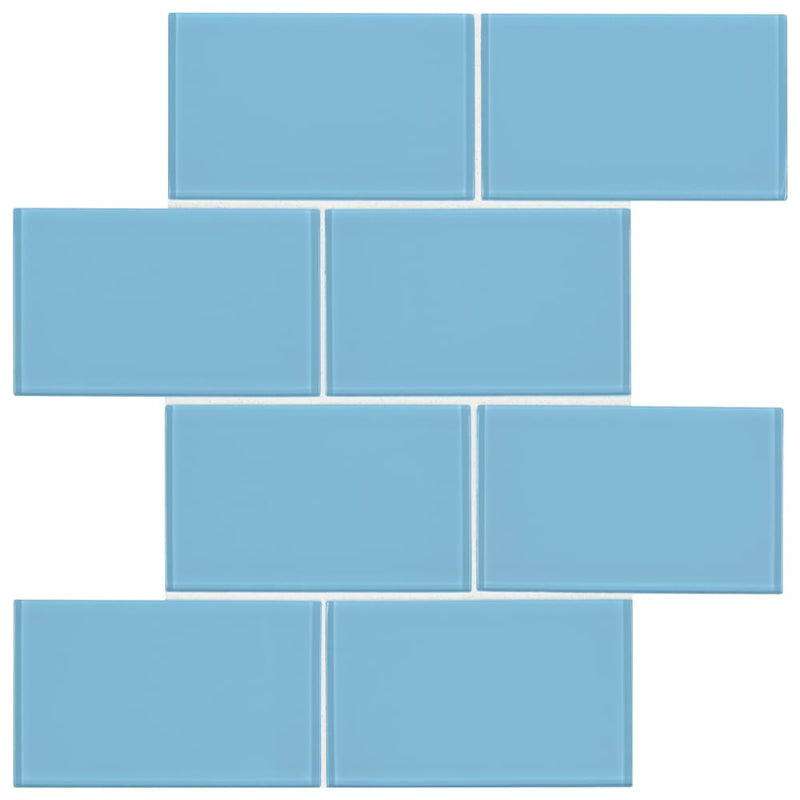 Royal azure 3x6 glossy glass blue subway tile SMOT-GL-T-ROYAZU36 product shot multiple tiles wall view