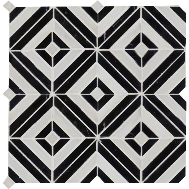 Royal link 11.81X13.4 polished marble mesh mounted mosaic tile SMOT-RHOMBIX-NEROP product shot multiple tiles close up view