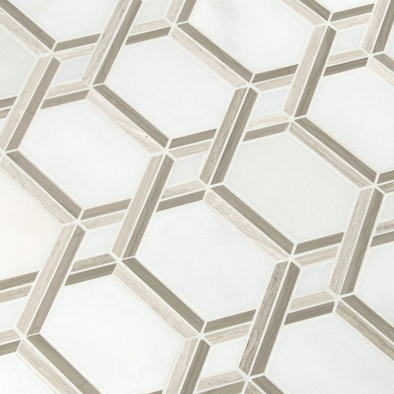Royal link 11.81"x13.4" polished marble mesh-mounted mosaic tile SMOT-ROYLNK-POL10MM product shot angle view