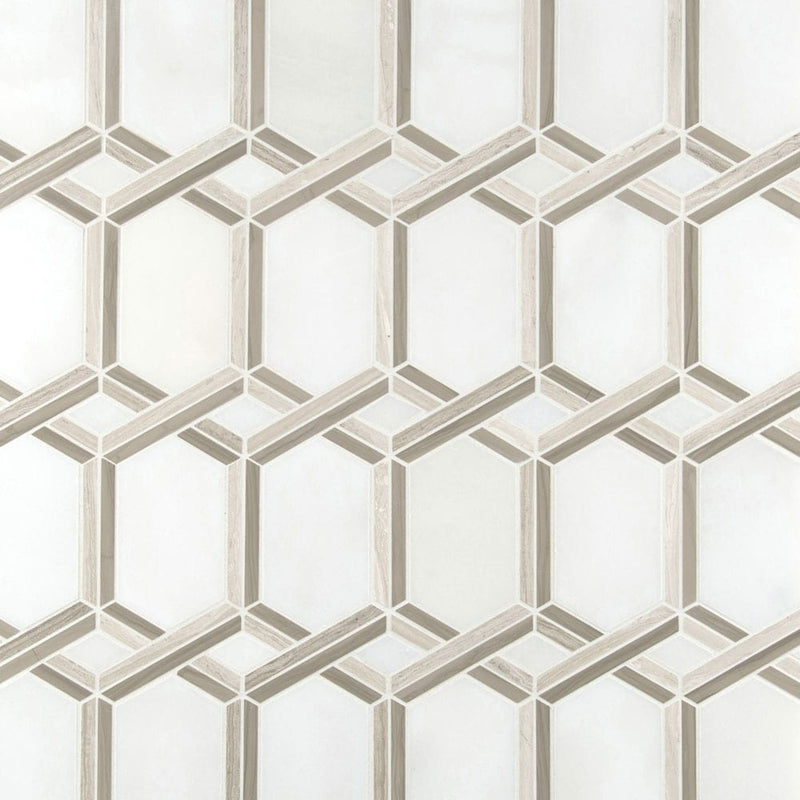 Royal link 11.81"x13.4" polished marble mesh-mounted mosaic tile SMOT-ROYLNK-POL10MM product shot top view