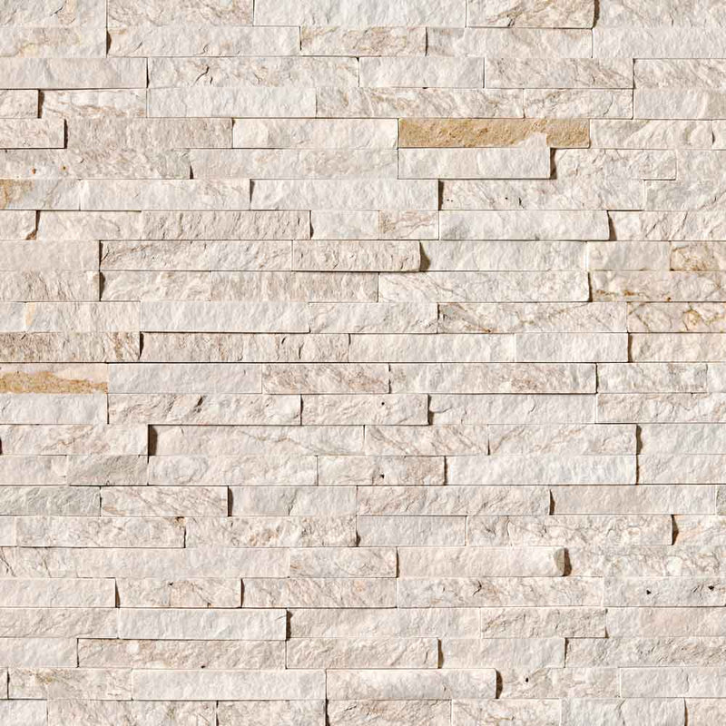 Royal white splitface ledger panel 6X24 natural quartzite wall tile LPNLQROYWHI624 product shot top tiles view