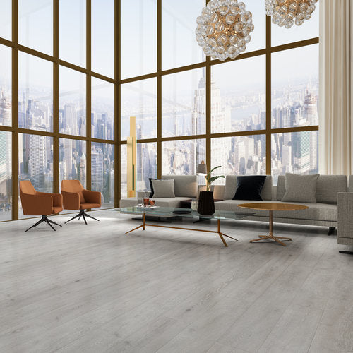 Laminate Hardwood 7.75" Wide, 72" RL, 12mm Thick Textured Legendary Royal Blanca Floors - Mazzia Collection product shot bedroom view