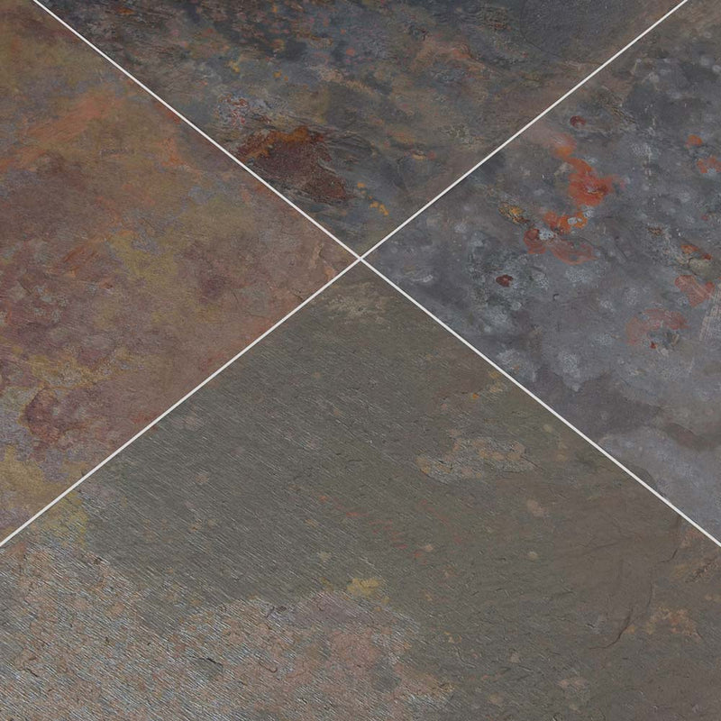 Rustic gold 12 x 12 gauged slate floor and wall tile SRUSGLD1212G-C product shot multiple tiles angle view