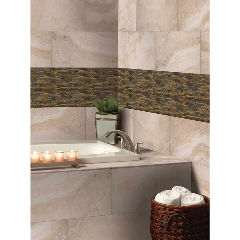 Rustique interlocking 8X18 slate mesh mounted mosaic wall tile SMOT-RUSTIQUE-3DIL product shot bath view