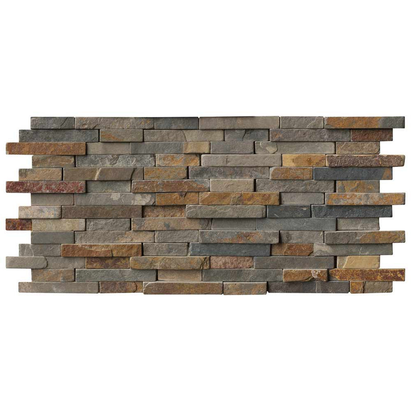 Rustique interlocking 8X18 slate mesh mounted mosaic wall tile SMOT-RUSTIQUE-3DIL product shot multiple tiles close up view