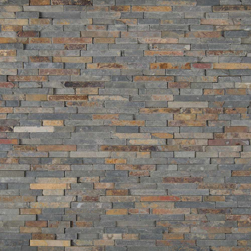 Rustique interlocking 8X18 slate mesh mounted mosaic wall tile SMOT-RUSTIQUE-3DIL product shot multiple tiles top view