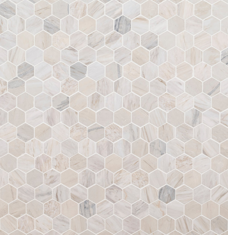 Angora Hexagon 11.75"x12" Polished Mosaic Marble Floor And Wall Tile product shot wall view
