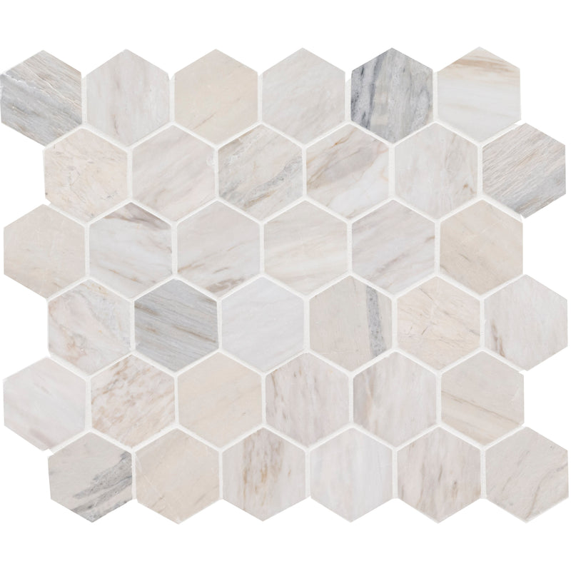 Angora Hexagon 11.75"x12" Polished Mosaic Marble Floor And Wall Tile product shot profile view