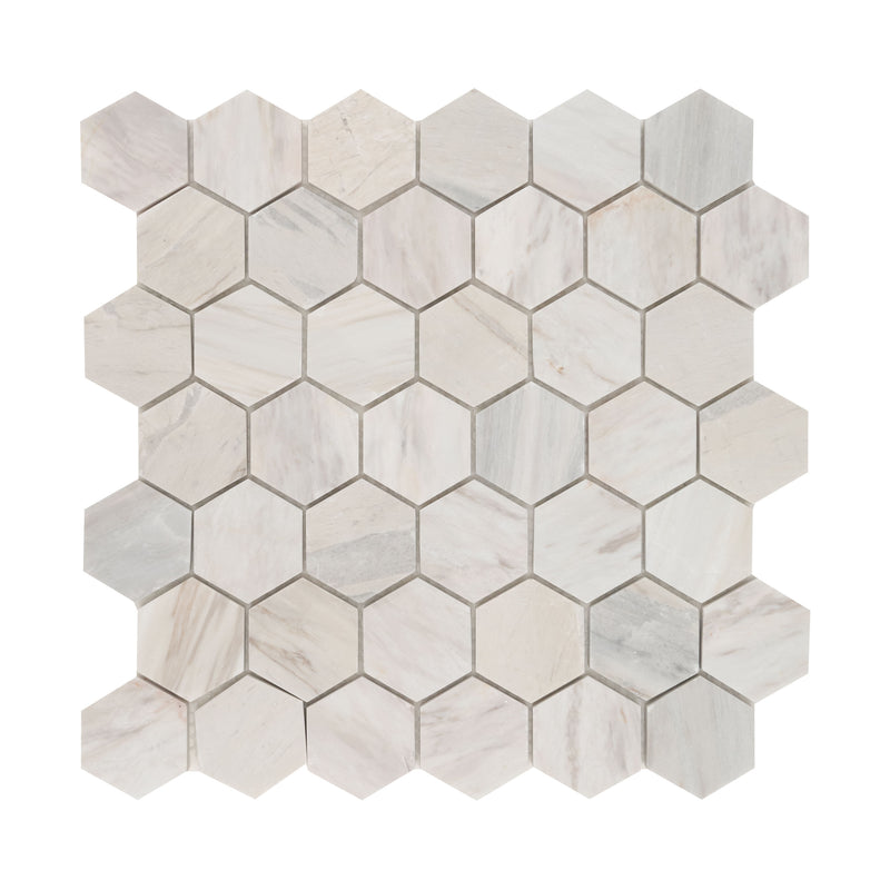Angora Hexagon 11.75"x12" Polished Mosaic Marble Floor And Wall Tile product shot profile view 2