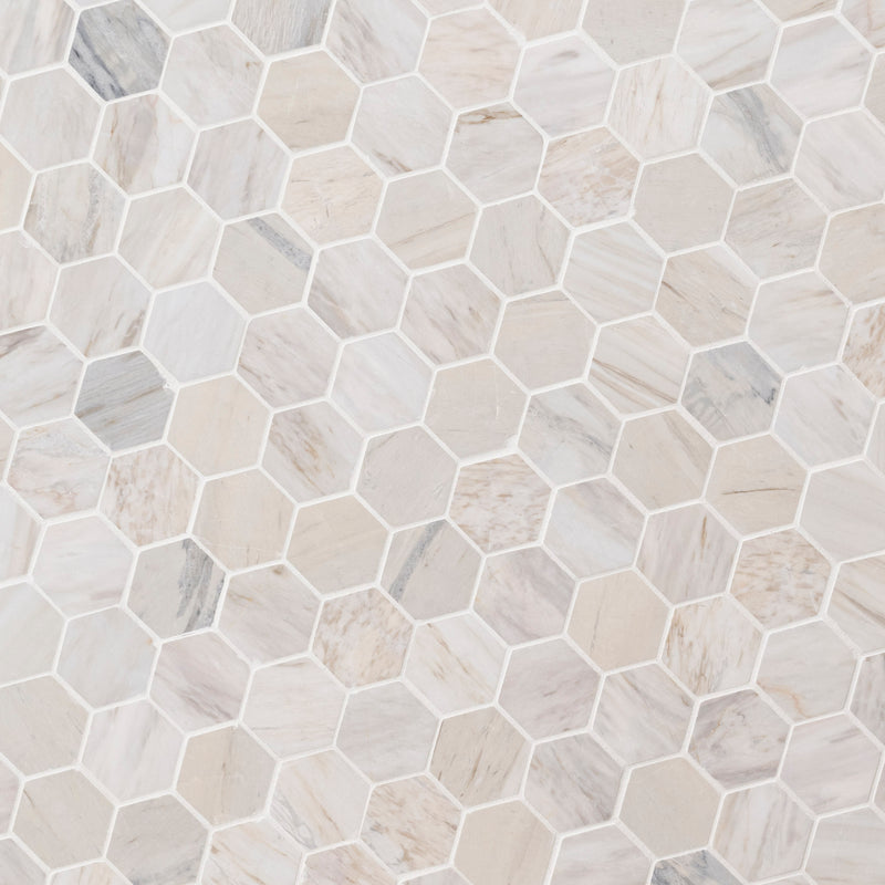 Angora Hexagon 11.75"x12" Polished Mosaic Marble Floor And Wall Tile product shot wall view 2