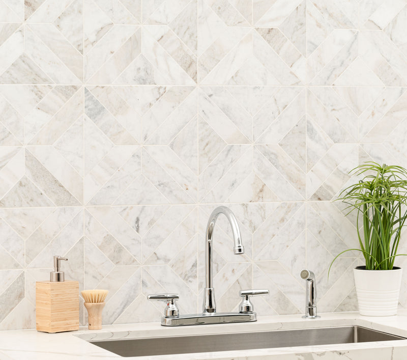 Arabescato Venato White 12"x12" Honed Mosaic Marble Floor And Wall Tile room shot bathroom view 4