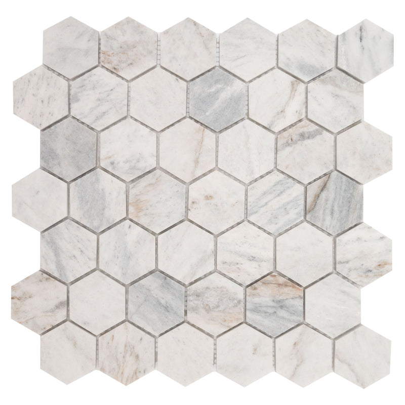Capri Blue 11.75"x12" Hexagon Honed Marble Mosaic Tile product shot profile view 3