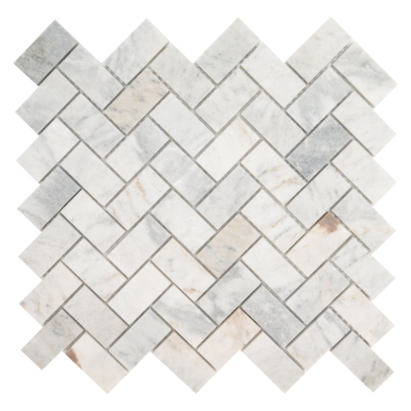 Capri Blue 11.63"x11.63" Herringbone Honed Marble Mosaic Tile product shot profile view