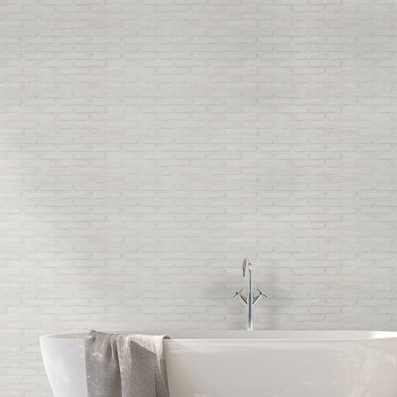 Alpine White 10.5"x28" Clay Brick Mosaic Tile - MSI Collection product shot sink view