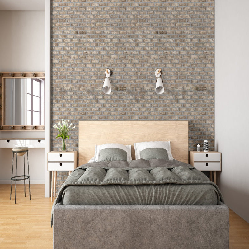 Doverton Gray 10.5"x28" Clay Brick Mosaic Tile - MSI Collection product shot bedroom view