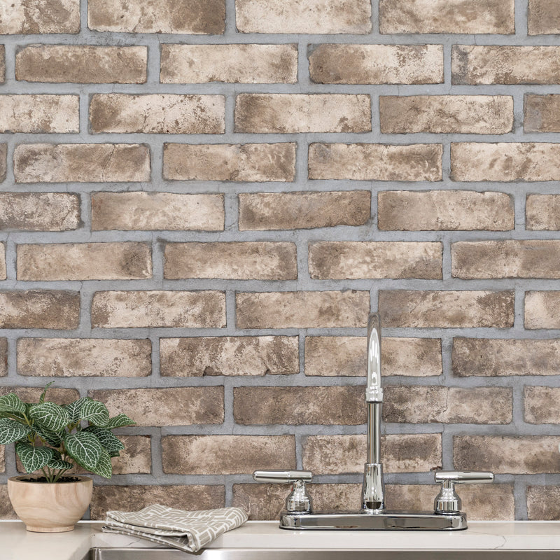 Doverton Gray 10.5"x28" Clay Brick Mosaic Tile - MSI Collection product shot table view