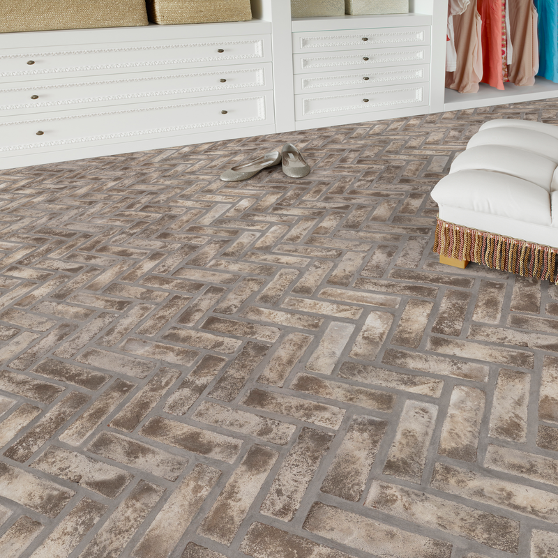 Doverton Gray 12.5"x25.5" Clay Brick Herringbone Mosaic Tile - MSI Collection product shot bedroom  view