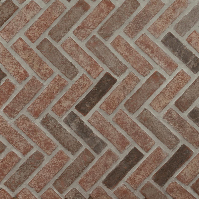 Noble Red Clay 12.5"x25.5" Tumbled Brick Herringbone Mosaic Tile - MSI Collection product shot angle view 2