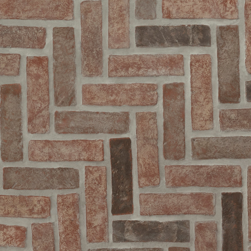Noble Red Clay 12.5"x25.5" Tumbled Brick Herringbone Mosaic Tile - MSI Collection product shot angle view 3