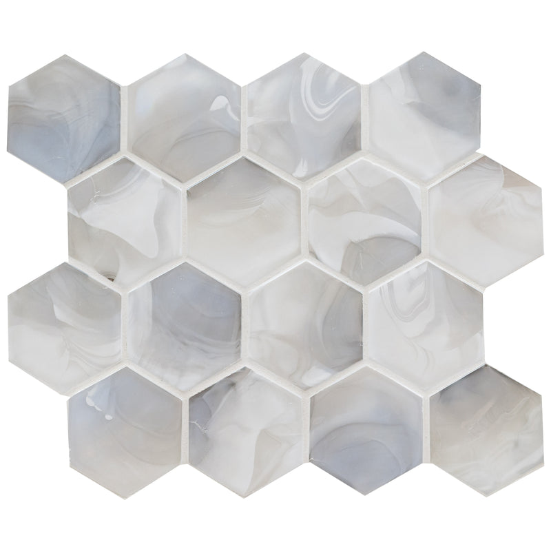 Akoya Pearl 10.95"x12.6" Hexagon Glass Mosaic Tile product shot profile view