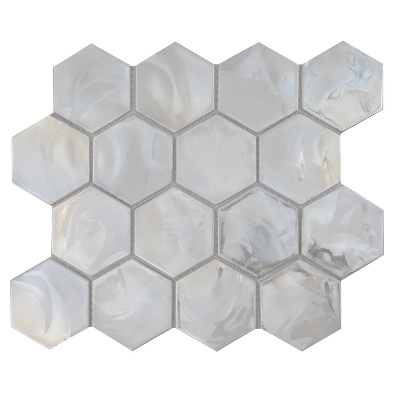Akoya Pearl 10.95"x12.6" Hexagon Glass Mosaic Tile product shot profile view 2