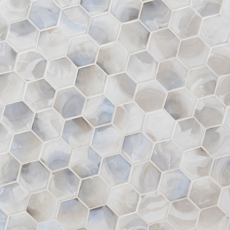 Akoya Pearl 10.95"x12.6" Hexagon Glass Mosaic Tile product shot angle view