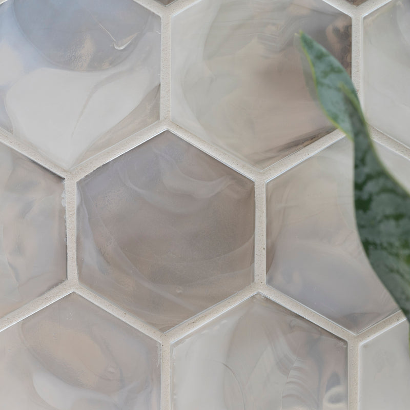 Akoya Pearl 10.95"x12.6" Hexagon Glass Mosaic Tile room shot bathroom view 3