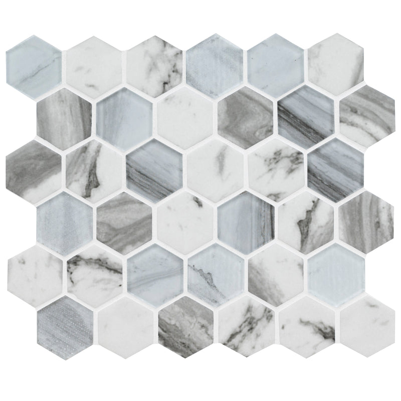 Esperanza Hexagon 11.73"x11.89" Glass Mosaic Floor Tile product shot profile view