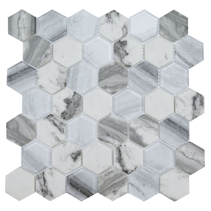 Esperanza Hexagon 11.73"x11.89" Glass Mosaic Floor Tile product shot profile view 2