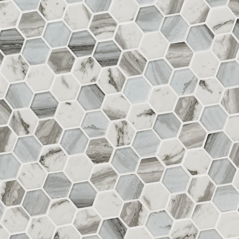 Esperanza Hexagon 11.73"x11.89" Glass Mosaic Floor Tile product shot wall view 2