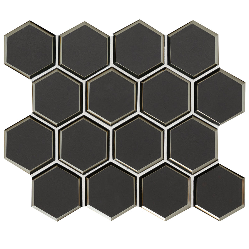 Metallic Gray Beveled Hexagon 10.51"x12.13" Glass Mosaic Tile product shot angle view