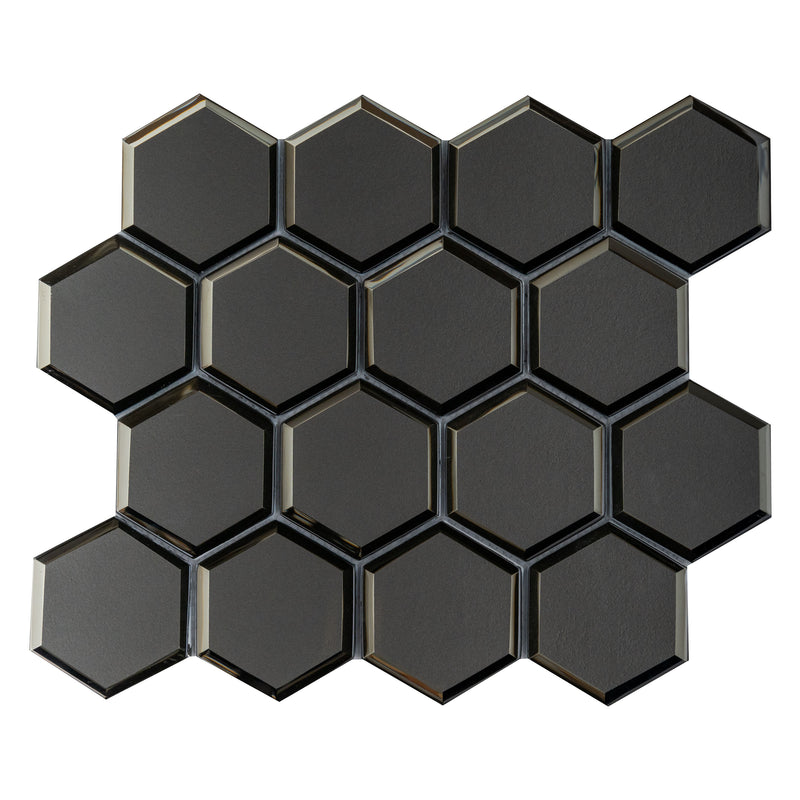 Metallic Gray Beveled Hexagon 10.51"x12.13" Glass Mosaic Tile product shot angle view 2