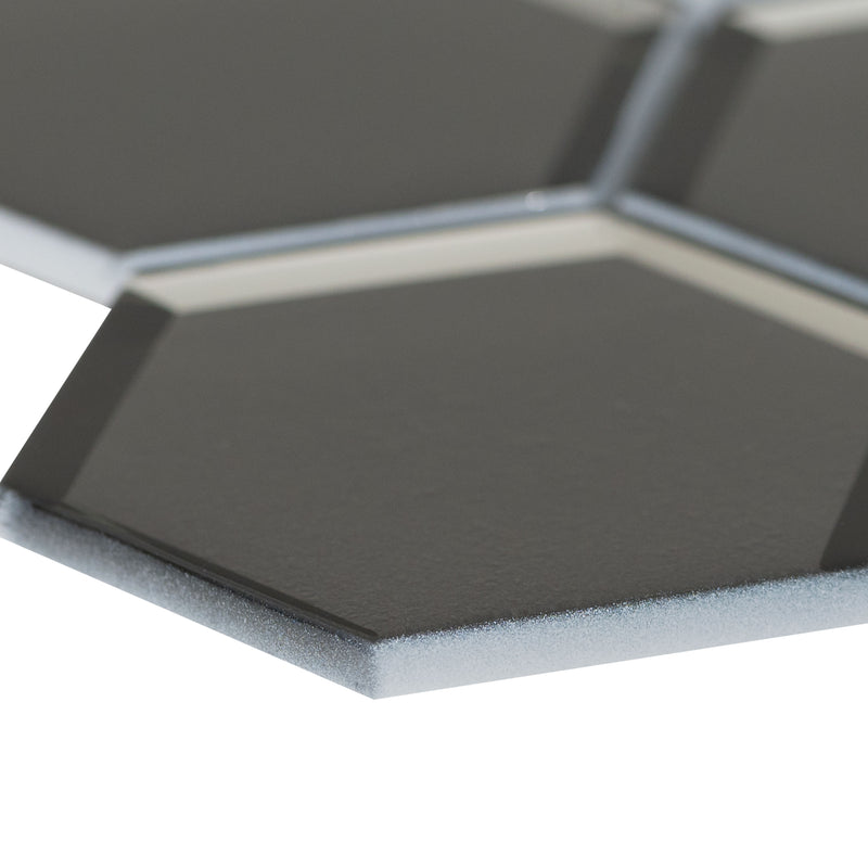 Metallic Gray Beveled Hexagon 10.51"x12.13" Glass Mosaic Tile product shot profile view