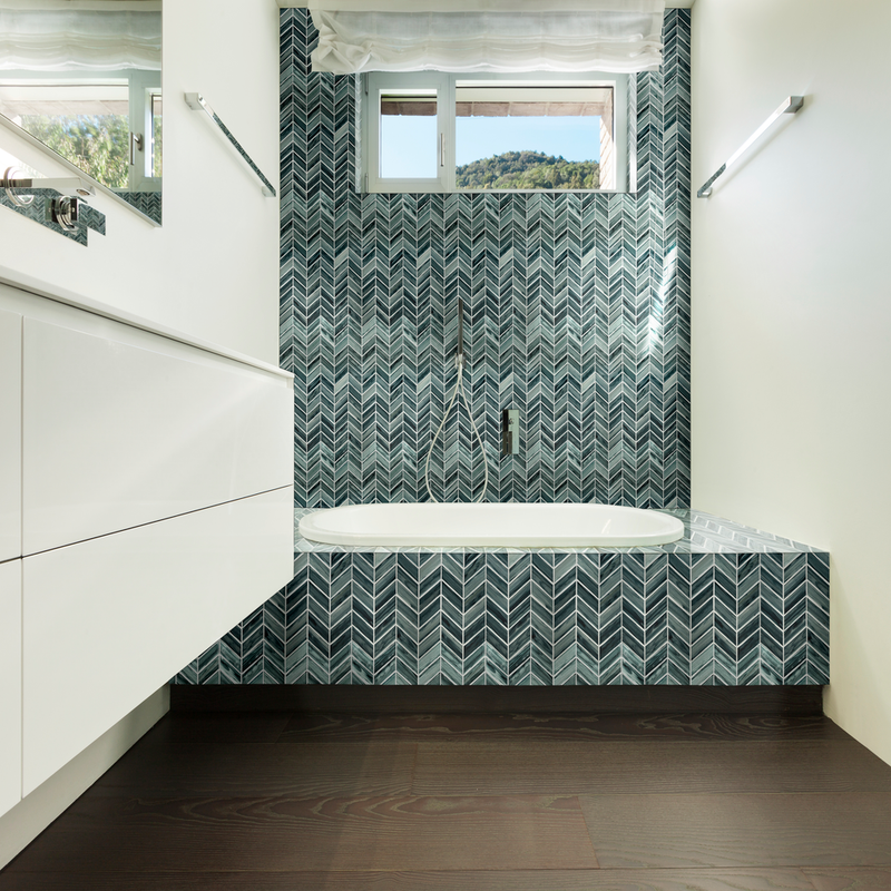 Midnight Blue Ombre 10.24"x11.34" Glossy Glass Patterned Look Wall Tile - MSI Collection product shot bathroom view