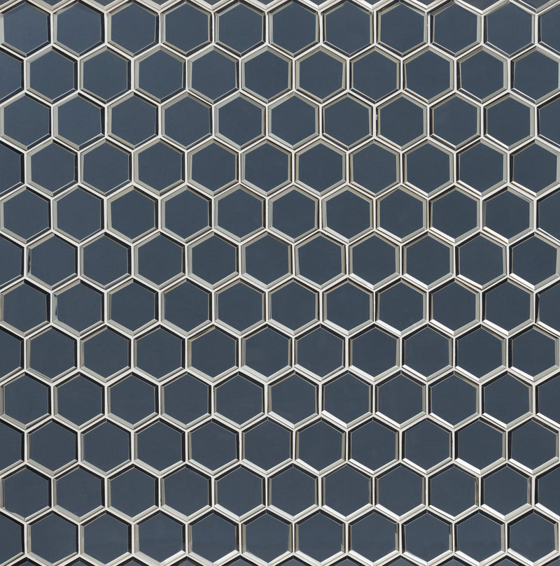Vague Blue Hexagon 12.13"x10.51" Glass Mesh-Mounted Mosaic Tile product shot wall view