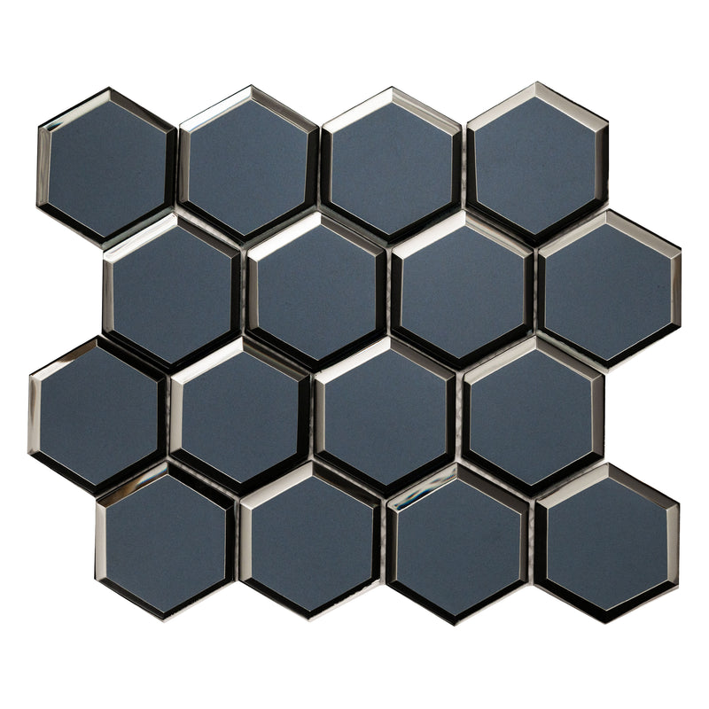 Vague Blue Hexagon 12.13"x10.51" Glass Mesh-Mounted Mosaic Tile product shot angle view 2
