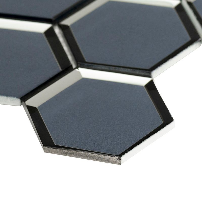 Vague Blue Hexagon 12.13"x10.51" Glass Mesh-Mounted Mosaic Tile product shot profile view