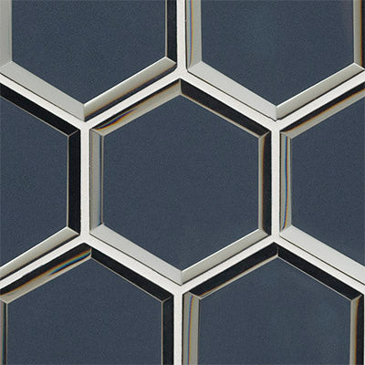 Vague Blue Hexagon 12.13"x10.51" Glass Mesh-Mounted Mosaic Tile product shot profile view 3