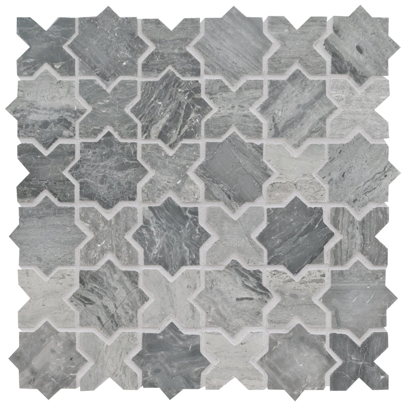 Montague Blue Oak 11.81"x11.81" Polished Marble Mosaic Tile product shot wall view