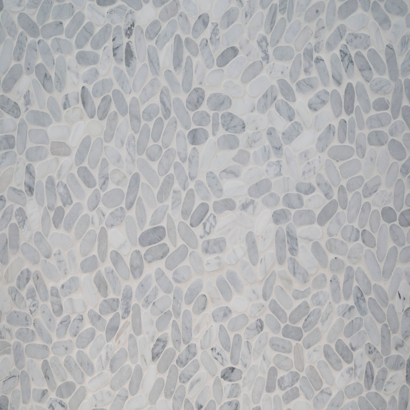 Carrara White Sliced Pebble 11.81"x11.81" Textured Marble Mesh-Mounted Mosaic Tile - MSI Collection product shot tile view 5