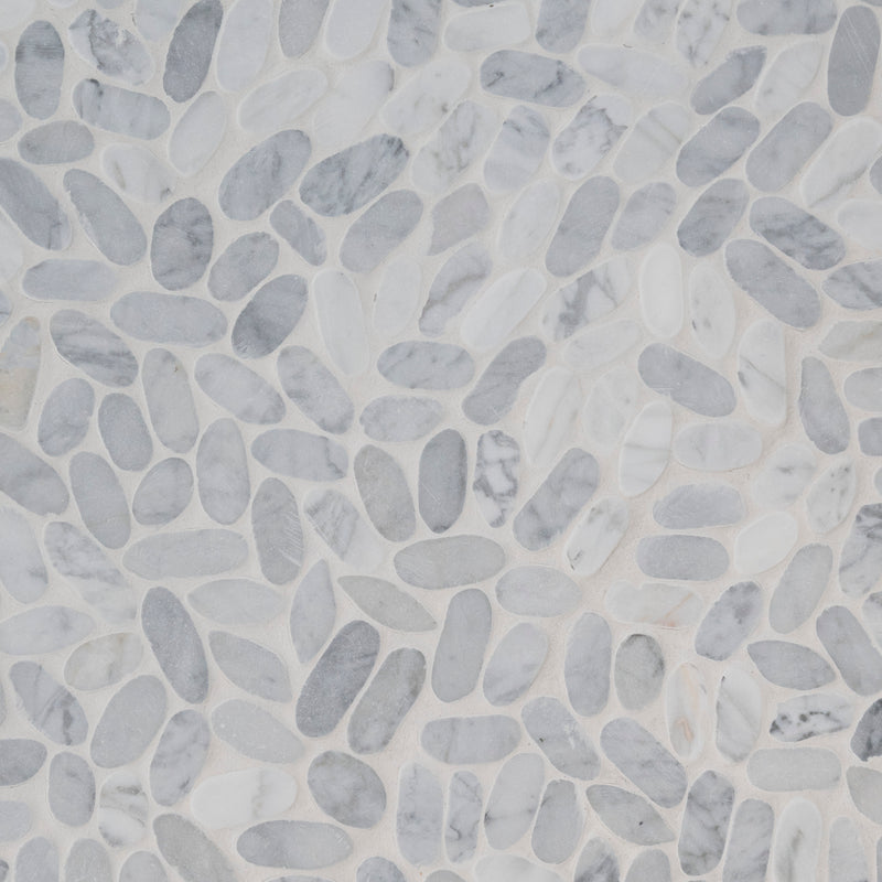 Carrara White Sliced Pebble 11.81"x11.81" Textured Marble Mesh-Mounted Mosaic Tile - MSI Collection product shot tile view 3