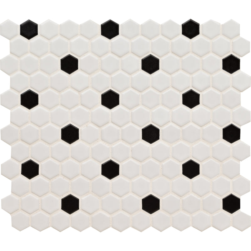 Adelaide white 10.16 in x 11.73 in hexagon matte SMOT-PT-ADELHEX-1HEXM porcelain wall and floor mosaic tile product shot profile view