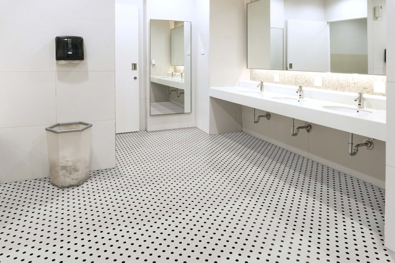 Adelaide white 10.16 in x 11.73 in hexagon matte SMOT-PT-ADELHEX-1HEXM porcelain wall and floor mosaic tile room shot bathroom view 3