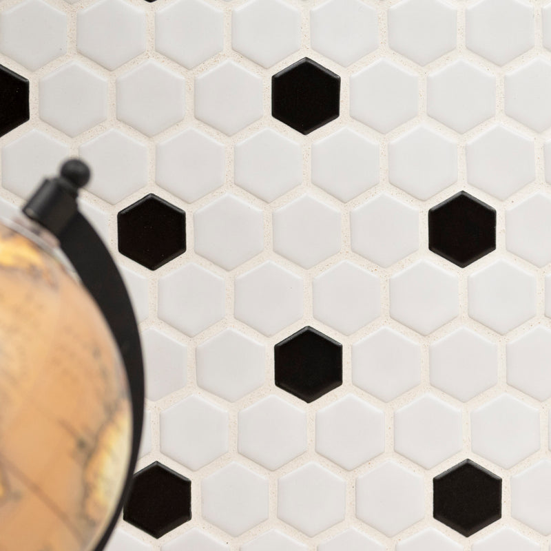 Adelaide white 10.16 in x 11.73 in hexagon matte SMOT-PT-ADELHEX-1HEXM porcelain wall and floor mosaic tile room shot bathroom view 4