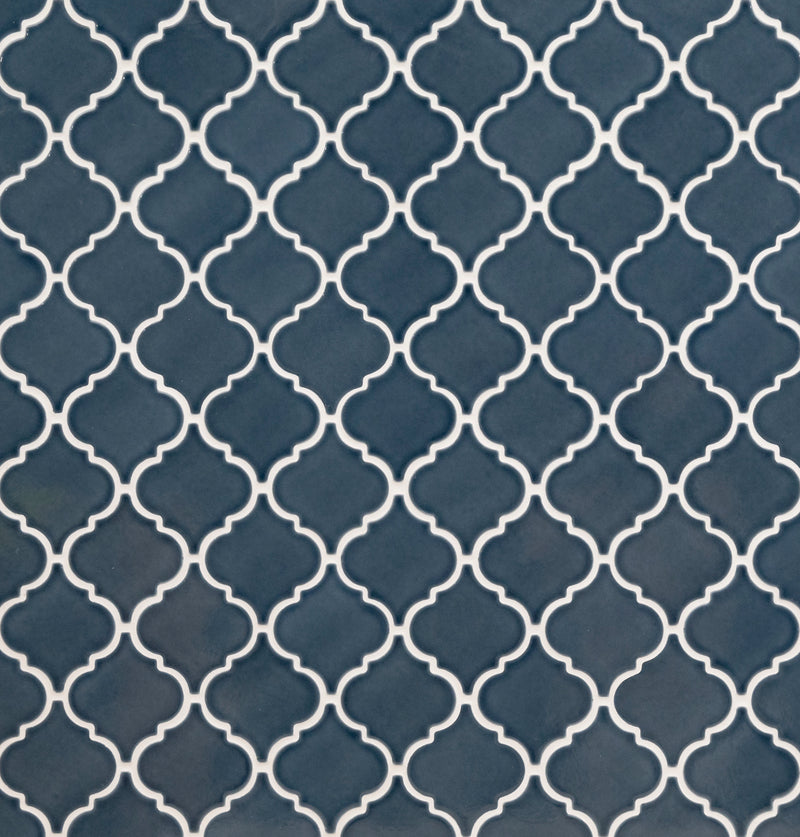 Bay blue arabesque 10.83 in x 15.50 in ceramic SMOT-PT-BAYBLU-ARABESQ mesh mounted mosaic tile product shot wall view